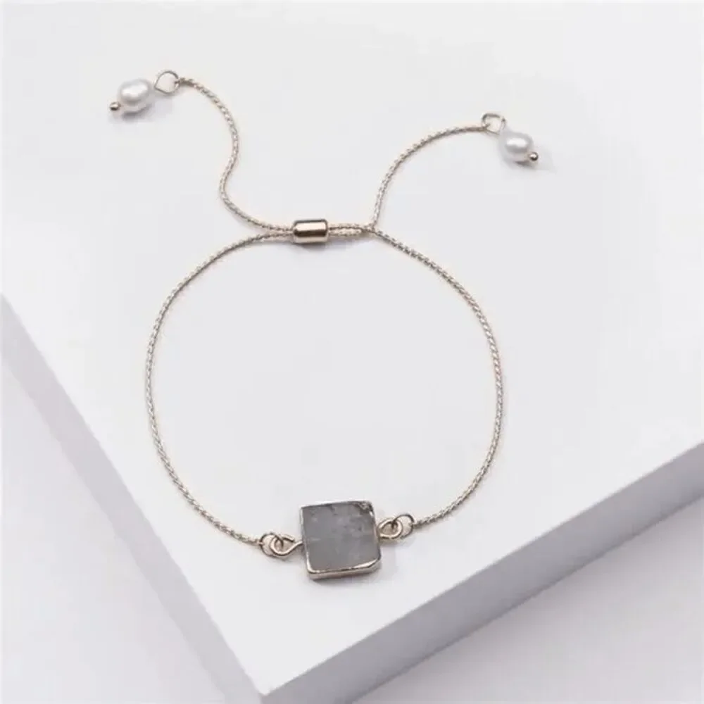 Ladies Grey Square Stone Adjustable Bracelet